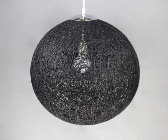 Handwoven Black Paper Rope Globe Pendant Light - Customizable Colors