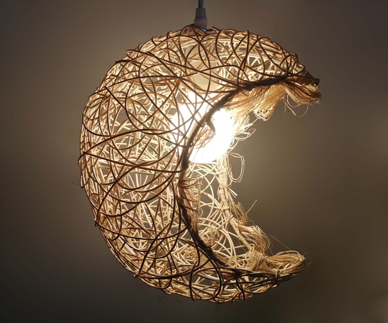 Handmade Rattan Moon Shape Pendant Lighting Pendant Etsy