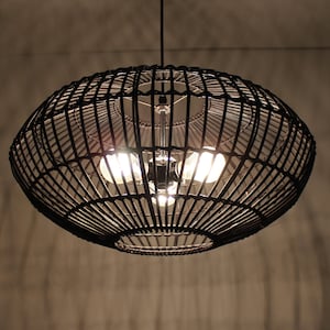 Oval Rattan Pendant Light - Chandelier Lighting - Rustic Lighting - Three Light Bulb Sockets In- 110-240V/50-60Hz- Free Shipping Worldwide