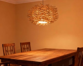 Rattan Pendant Light, Bird Nest Rustic Ceiling Lamp,Decor Ceiling Lighting Fixture, 4 Sizes Available