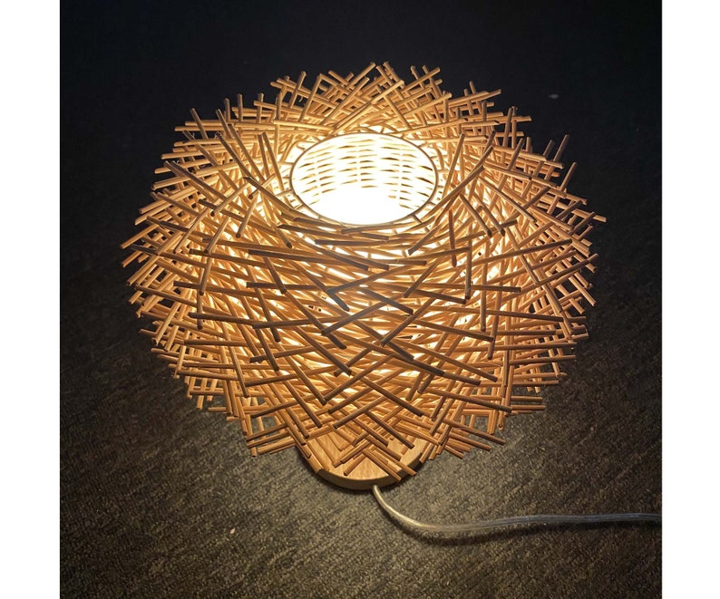 Bird Nest Table Lamp Rattan Desk Lighting Countryside Etsy
