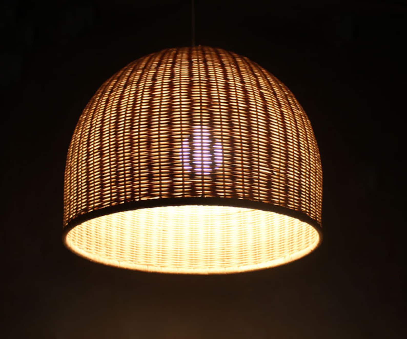 Handwoven Rattan Basket Pendant Lightspendant Etsy