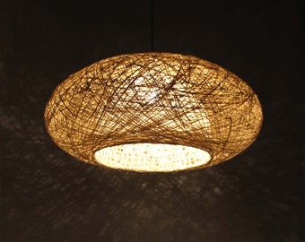 Double Lampshade Hemp Rope Oval Pendant Light - Decor Pendant Lighting - Bar Lighting- Rural Lighting -Lamp Fixture - Dia:21.5''