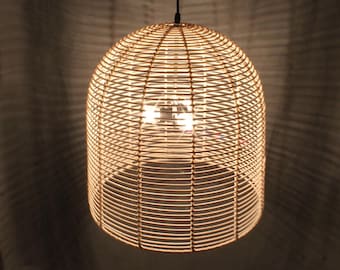 Glockenförmige Rattan-Korb-Pendelleuchte, rustikale Deckenleuchte, Durchmesser 44 cm x Höhe 44 cm