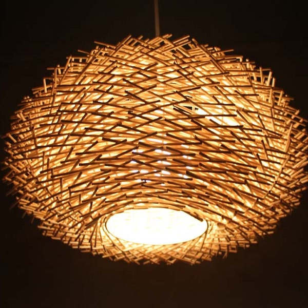 Staggered Form Natural Rattan Bird‘s Nest Pendant Light-Bird Ceiling lighting-Rural Lamp-Decor Lamp-Countryside Lamp-Rustic Lighting