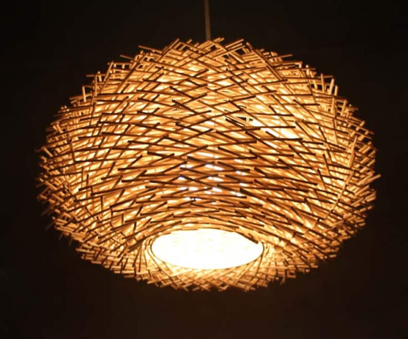 Staggered Form Natural Rattan Bird S Nest Pendant Light Ceiling Lighting Rural Lamp Decor Countryside Rustic