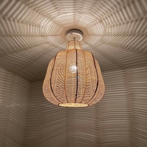 Rattan Carambola-shaped Flush Mount,Rustic Ceiling Lamp,Flush Mount Ceiling Light Fixture,Boho Ceiling Fixture,Size W15.7&#39;&#39; by H19.5&#39;&#39;