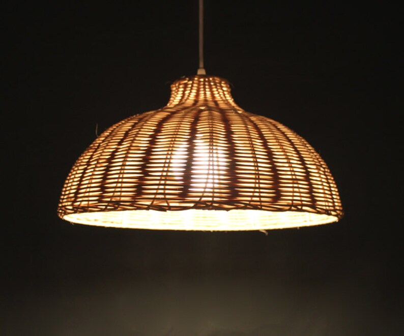 Natural Rattan Semicircle Lamp Shade Fixtures Lighting Pendant Lights Decorative Bar Restaurant Room Decor