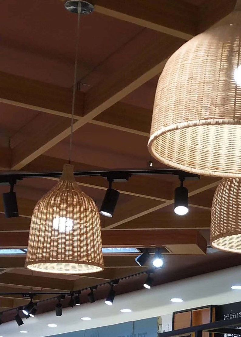 Rattan Basket Pendant Lights Rattan Lighting Fixtures Etsy