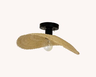 Lámpara empotrada de bambú tejida a mano, decoración de platillo volador (15,7''), color natural o negro