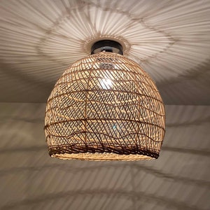 Rattan Basket-shaped Flush Mount,Rattan Decorative Flush Mount,Room Ceiling Light,Flush Mount Ceiling Light,Shade&#39;s Width 14,7&quot;xheight 14,7&quot;