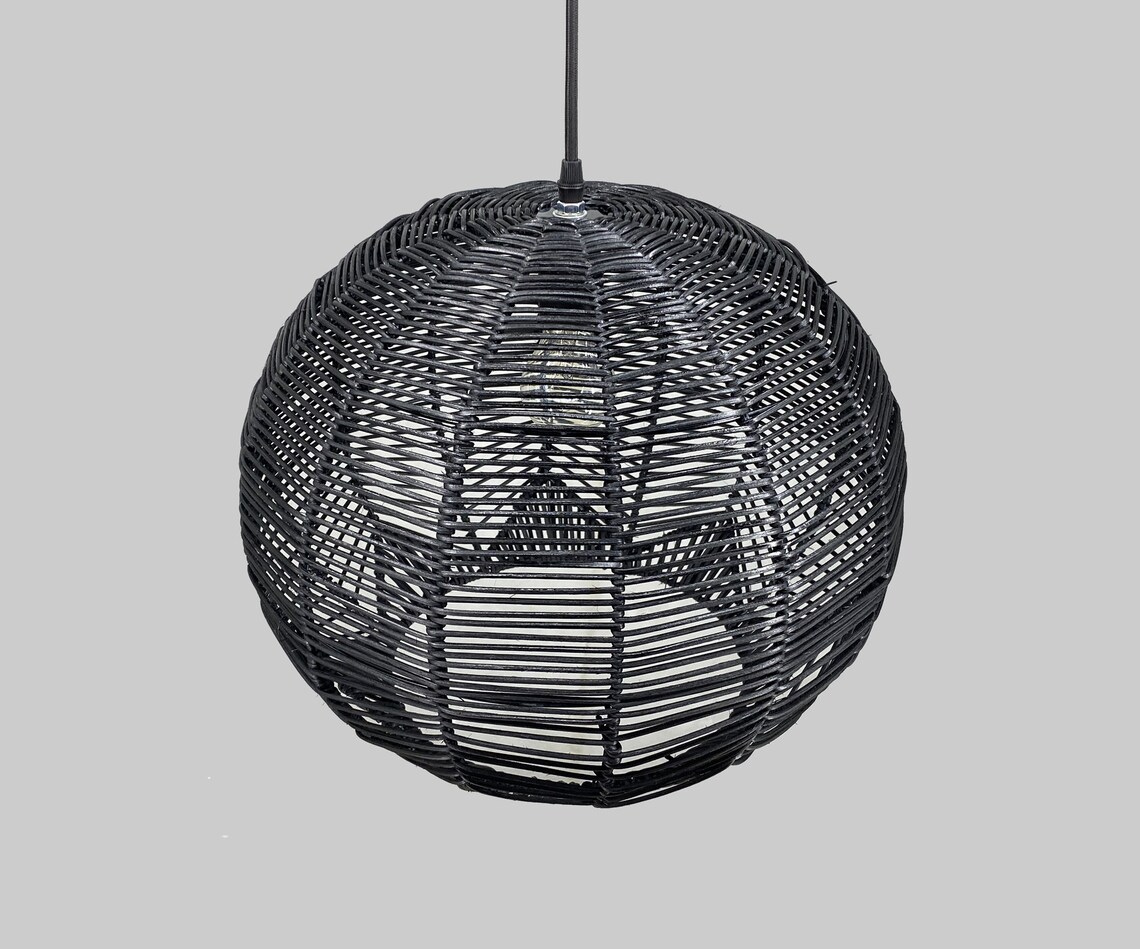 Black Rattan Lighting Ballshaped Design Pendant Lights Etsy