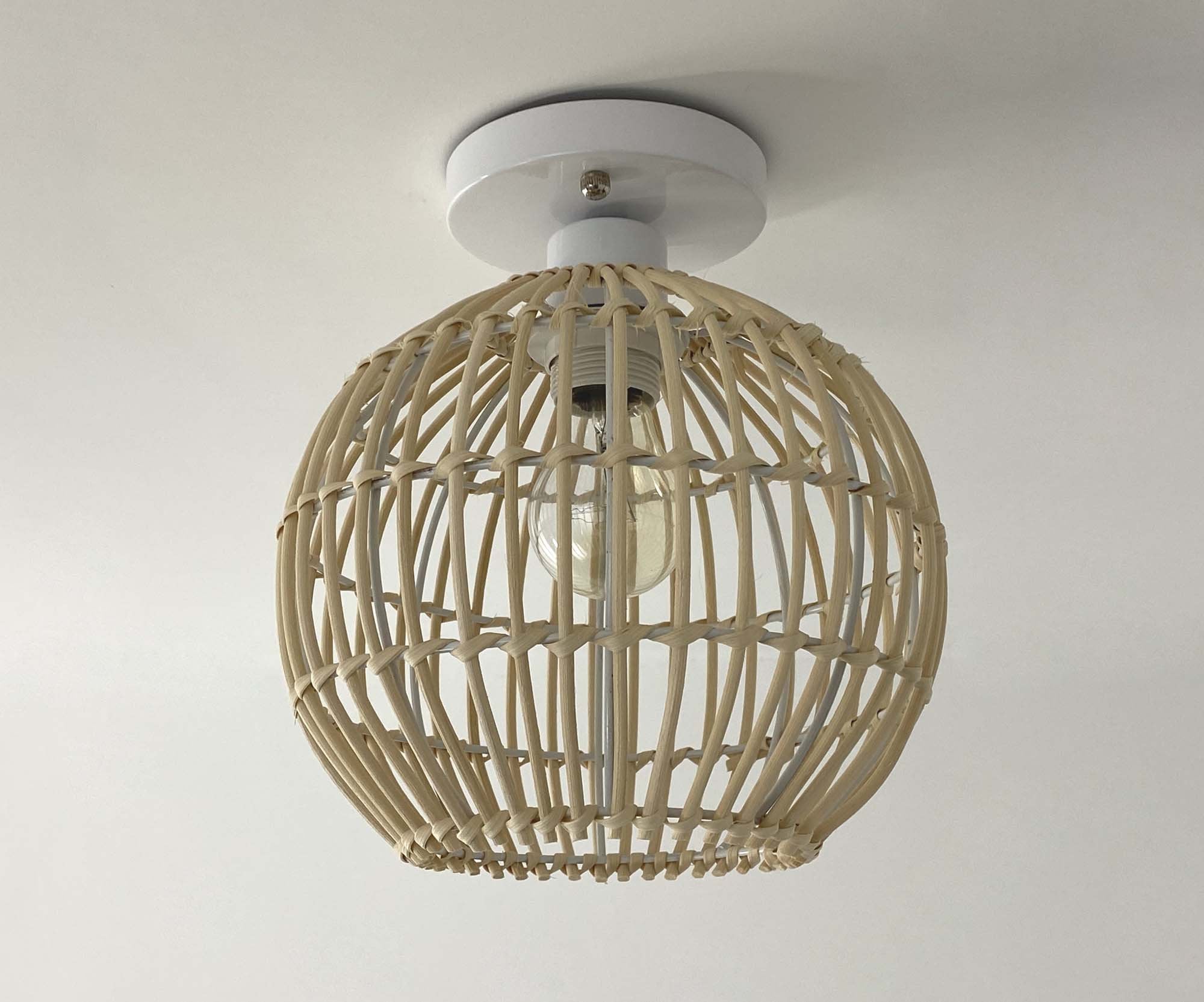 Small Spherical Rattan Flush Mount Lighting Fixture Ceiling Etsy New