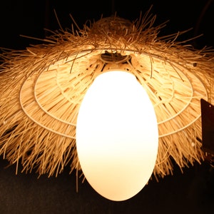 Old Fisherman Hat Rattan and Glass Pendant Lights 110-240V/50-60Hz  Glass Decor Lampshape Natural Rattan Chandelier