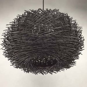 Black Rattan Lighting Fixtures-Bird Nest Pendant Lights-Pendant Lighting-Rattan lamp-Rustic Lamps-Countryside Lamp-Black Lampshade-Cane Lamp