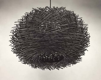 Black Rattan Lighting Fixtures-Bird Nest Pendant Lights-Pendant Lighting-Rattan lamp-Rustic Lamps-Countryside Lamp-Black Lampshade-Cane Lamp