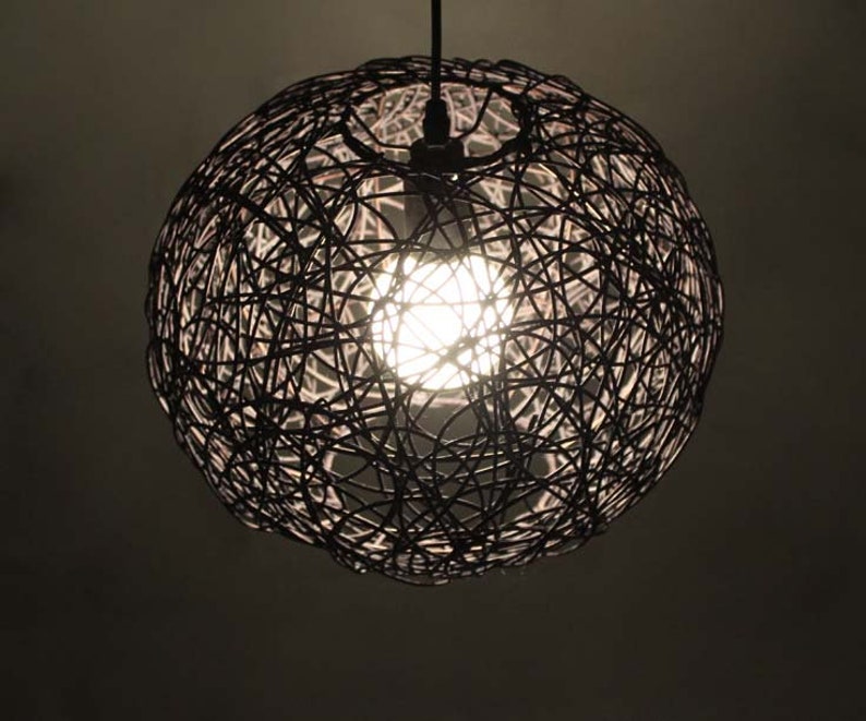Black Rattan Sphere Pendant Lights Ball Fixtures Ceiling Lighting Rustic Decorative