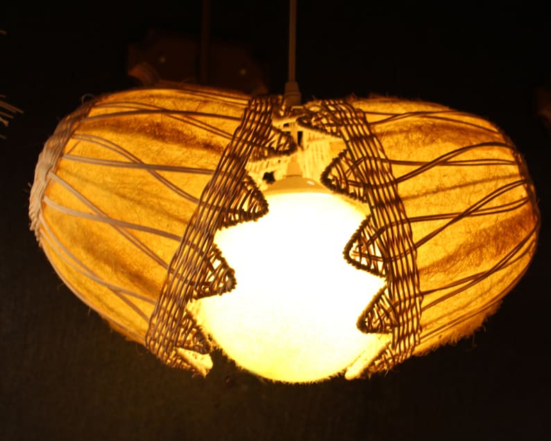 Free Lamp,Palm Bark and Rattan Pendant Lamp Broken Egg Shape Pendant Lighting Hanging Lamp Home decor Lighting Indoor Lighting Ceiling Lamp