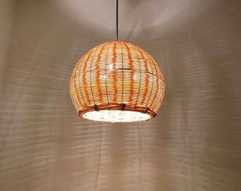 Rattan Pendant Light - Shade's Width 15'' by Height 11.8'' - Three Light Bulb Sockets - 110-240V - Using Worldwide