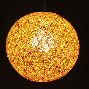 Handwoven Paper Rope Ball Pendant Light - Yellow Hemp Lighting