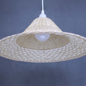 Handwoven Rattan Pendant Light,Hat-shaped Hanging Light,Rattan Deocr Light Fixture,Lampshade Width 17.7&quot;,2 Colors,Hardwired or Plug-in Cord