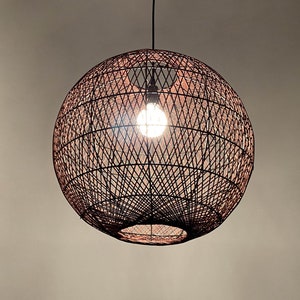 Brown Rattan Spherical Pendant Light - Diameter 19.7 in / 50 cm - Rustic Brown Ball Lighting - 110-240V/50-60Hz - Free Shipping Worldwide