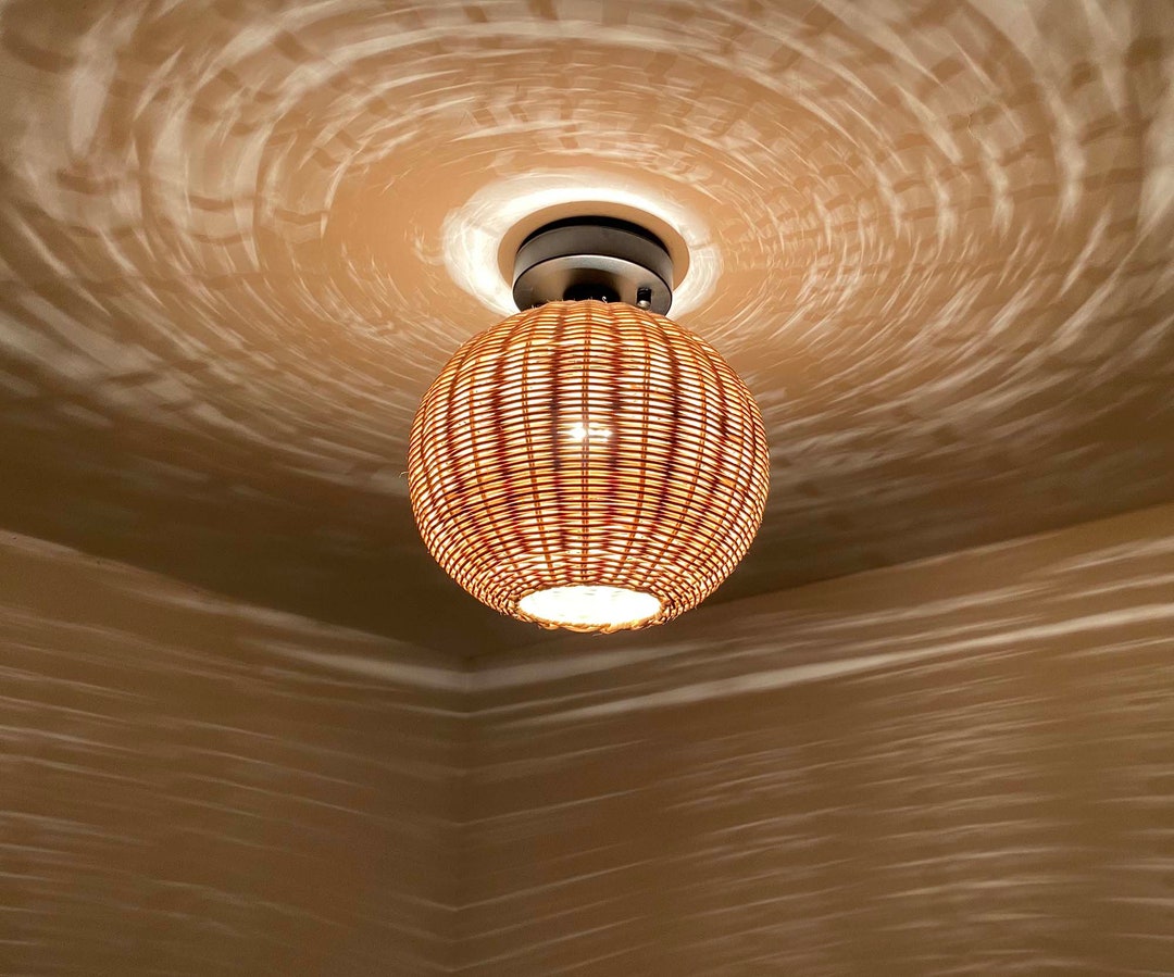 Globular Rattan Flush Mount Light – 9.8'' Woven Lamp Shade - Etsy