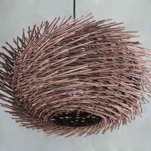 Handwoven Rattan Pendant Light, Wavy Shaped Bird Nest Ceiling Light, Brown / Black / Natural color