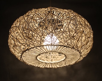 Hand Woven From Rattan and Paper Rope Pendant Lights-Decor Lighting-Home Lighting-Bar Lighting-Lamp Fixtures-Diameter 45 cm, Height 20 cm,