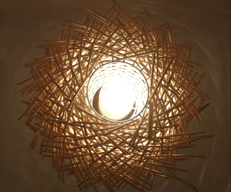 Natural Rattan Bird Nest Table Lamp Countryside Style Desk Etsy