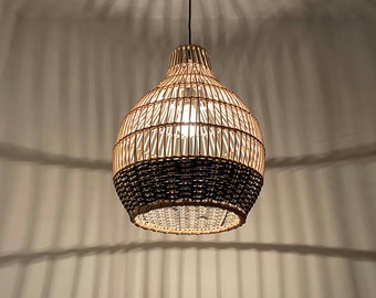 Rattan Pendelleuchte, Wicker Hängelampe, Boho Leuchte
