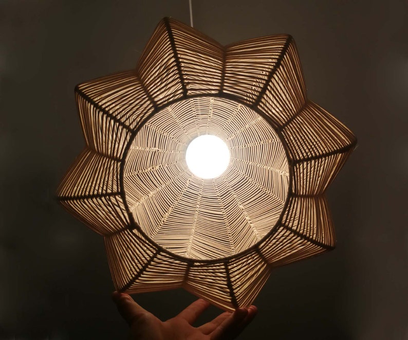 Wave Petal Shape Pendant Lights Hand Woven Rattan Light Image 0
