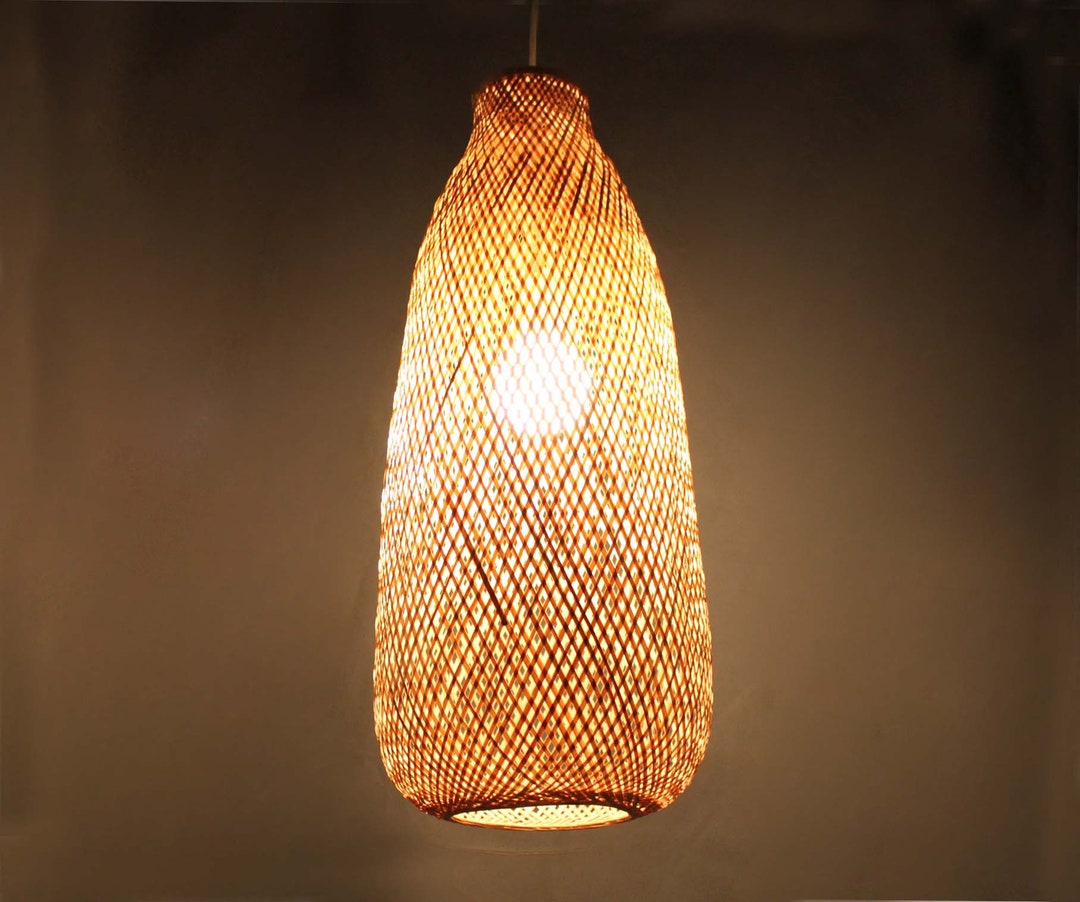 Rustic Bamboo Pendant Light: Teardrop Woven Lamp Shade - Etsy