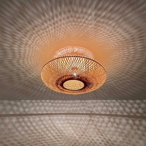 Oval Bamboo Flush Mount Lighting Fixture - Low Ceiling lamp - Handwoven Bamboo Lighting - Width 19.5 '' - 110-240V/50-60Hz - Using Worldwide