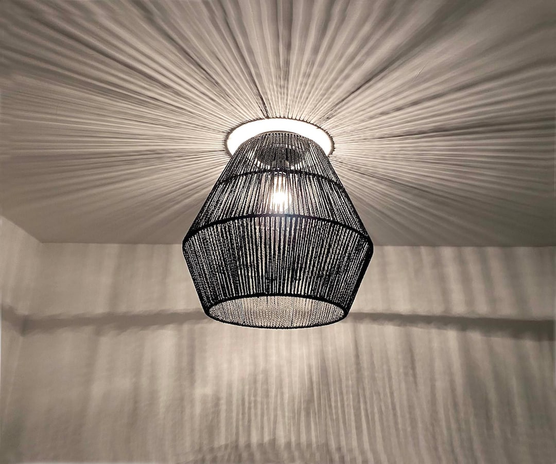 Black Paper Rope Flush Mount Room Lighting Custom Made It Etsy