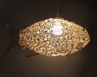 Fish Shaped Rattan Lighting - Rattan Fish Pendant Lights - Fish Lighting - Decorative Fish - Free Shipping - Custom Make Longer Cord Free