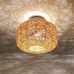 Handwoven Paper Rope Flush Mount Light: Boho Low Ceiling Fixture