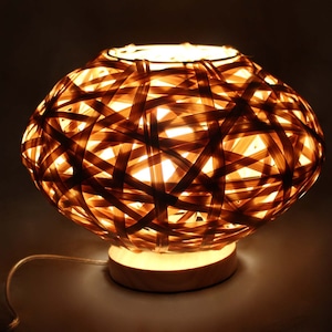 Handwoven Bamboo Table Lamp: Rustic Wood Base Desk Light