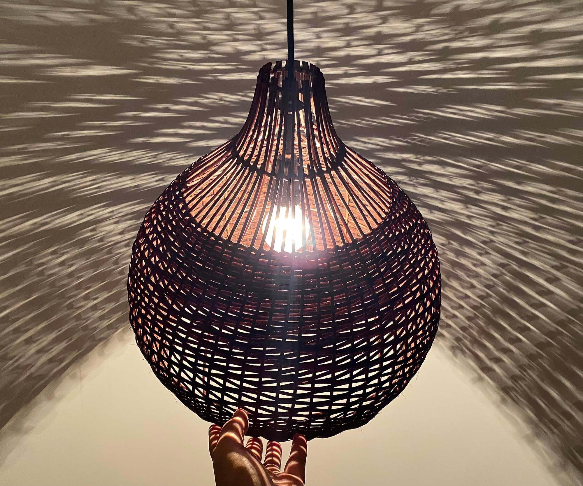 Handwoven Rattan Pendant Light, Brown Gourd-shaped Bohemian Ceiling ...
