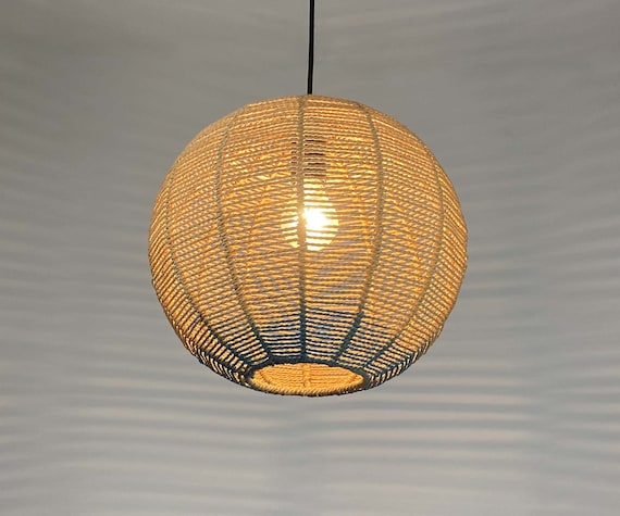 Handwoven Rustic Woven Lampshade – Lightweight Boho Pendant Light Cover For E27 Socket, Natural Khaki For Home, Cafe & Restaurant