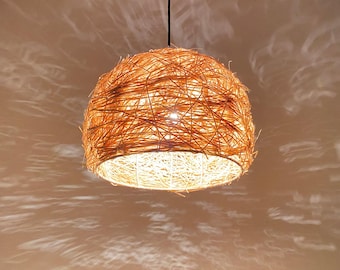 Lámpara colgante de mimbre, lámpara colgante de ratán, iluminación bohemia
