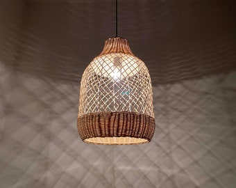 Handwoven Rattan Pendant Light - Decor Lighting Fixture - Shade's Width 13'' by Height 19.5 inches - 110-240V/50-60Hz - Using Worldwide