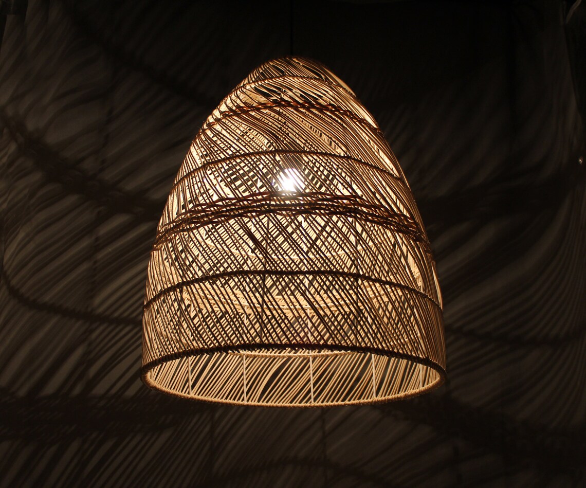 New Hand Woven Process Basket Rattan Pendant Lights Etsy