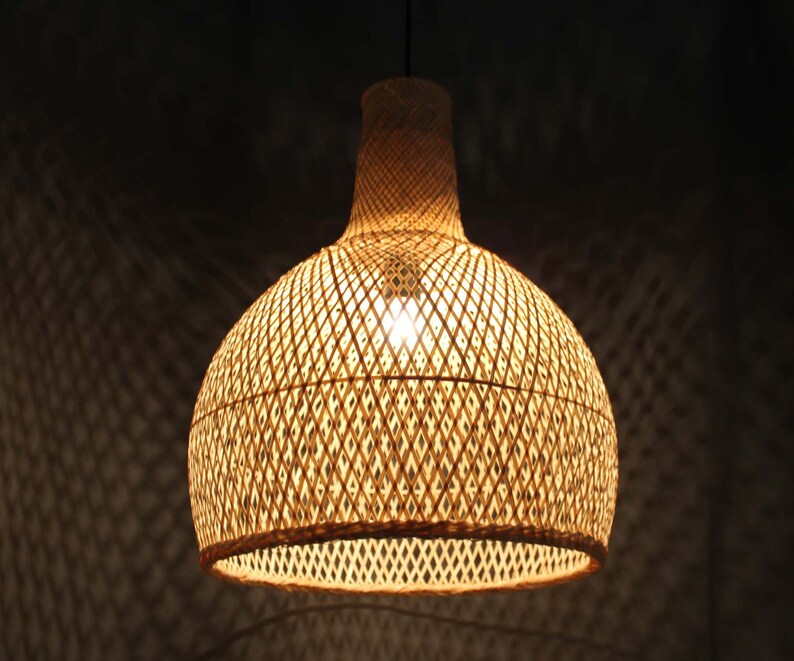 Bottleshaped Bamboo Pendant Light Bamboo Lighting Natural Etsy UK