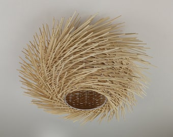 Bird Nest Rattan Flush Mount Light, Handwoven Ceiling Lamp, Boho Ceiling Lighting Fixture