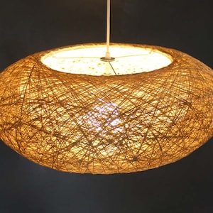 Iluminación colgante ovalada de cuerda de cáñamo de doble pantalla -Iluminación de decoración -Iluminación del hogar -Iluminación de bar Iluminación rural-Accesorio de lámpara -Pantalla marrón