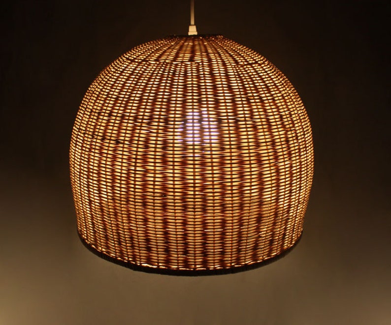 Handwoven Rattan Basket Pendant Lightspendant Etsy