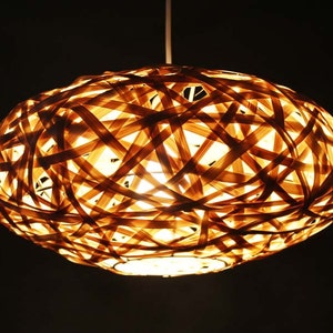 Handwoven Bamboo Pendant Light: Boho Oval Lamp Shade
