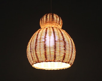 Gourd Lighting-Natural Rattan Lampshade-Pendant Lights-Ceiling Light-Rural Lamp-Creative Gourd-Countryside Lighting-Night Lamp-110-240V