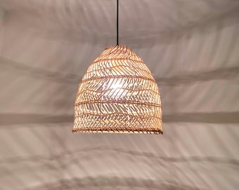 Handwoven Rattan Pendant Light, 10” Bamboo Wicker Lampshade, Boho Natural Ceiling Light Fixture, Handmade Woven Lamp